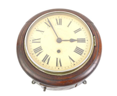 Enfield stained beech cased wall clock with single train movement and Roman numerals, 27cm diameter,