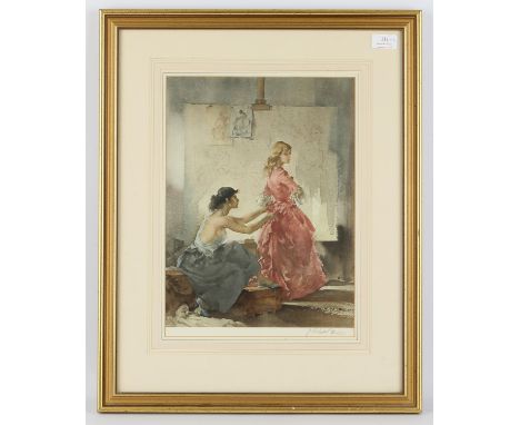 William Russell Flint (Scottish, 1880-1969)  three women in a courtyard, signed print with Fine Art Guild Blind Stamp, 54cm x