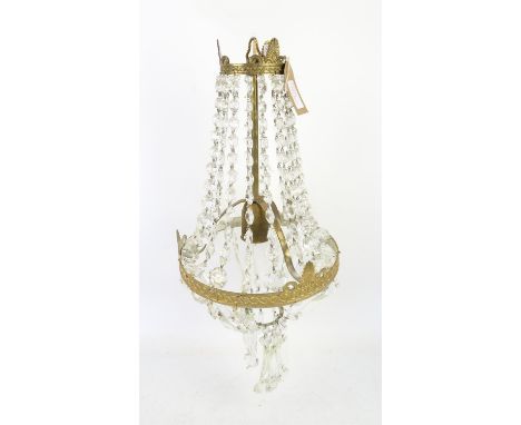 Brass and glass basket light with scroll decoration, 50cm 