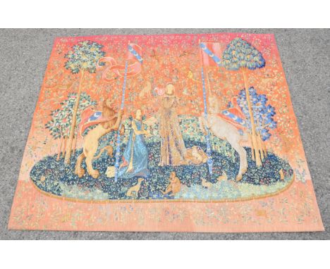 Reproduction tapestry of 'Dame a la Licorne' by Editions d'Art de Rambovillet, copied from the 16th century original at Musee