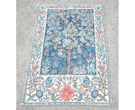 Metrax Belgian tapestry, depicting a Tree of Life, after a design by William Morris, 130 x 90 cm, and a Greek woolwork panel 