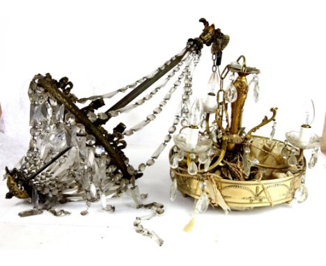 Polished brass ceiling light, 20th Century, with Adam taste swaged decoration to the rim, 40cm diameter, together with a gilt