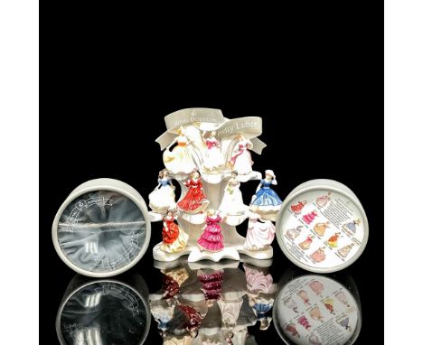 Includes resin 3-tiered marble look display (6.75"L x 6.25"H) plus 10 miniature Pretty Ladies. Royal Doulton backstamp. This 