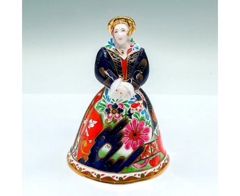 Bone china in the likeness of Catherine in a regal navy blue and bright flowers and gold accents. Royal Worcester backstamp. 