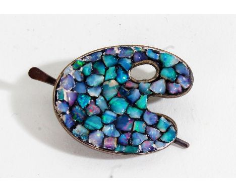 Silver and opal set brooch, in the form of an artists palette set with opals, 30mm long&nbsp;