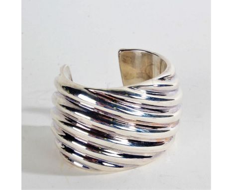 Silver bangle with a ribbed effect, marked Hurisa gross weight 88.1 grams&nbsp;