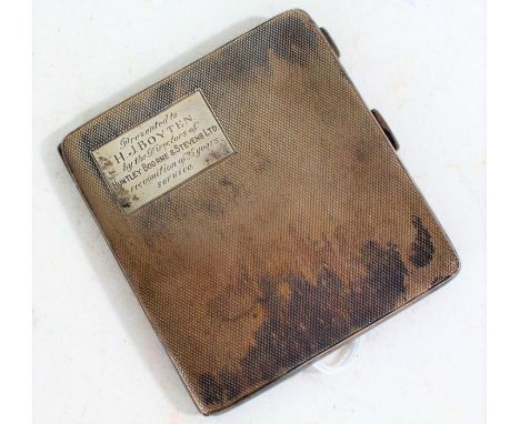 George VI silver cigarette case, Birmingham 1950, maker Joseph Gloster Ltd. the engine turned exterior with rectangular carto