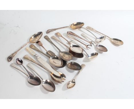Silver plated flatware to include mother of pearl handled knives and forks, ladles, sugar tongs etc. (qty)