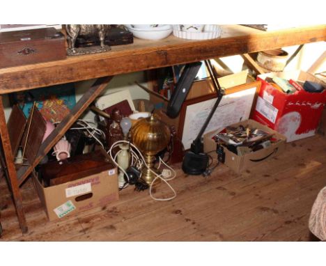 Cased cutlery, early tea caddy, tapestry, lamps, planters, pictures etc.
