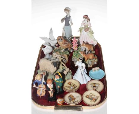 Three Border Fine Arts sculptures, Royal Doulton Copperfield and Bumble, Lladro pieces, Worcester figure, Hummel, etc.