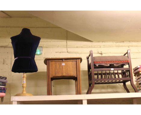 Piano stool, sewing table and display mannequin.