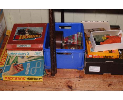 Hornby train set, Matchbox Motorway, Action Man Special Operations Kit, Diecast model vehicles, mantel clock, etc.