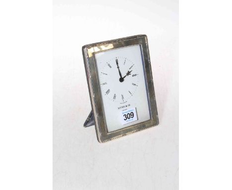 Silver framed clock, 15cm by 12cm.