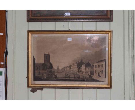 Gilt framed lithograph of 17th Century Stockton High Street.