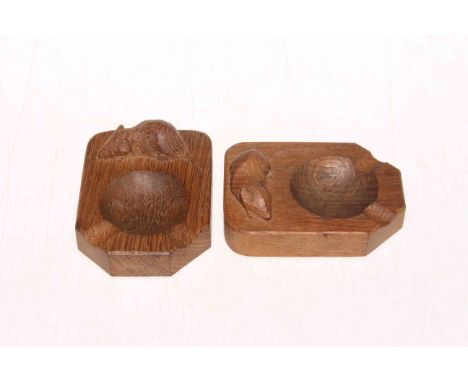 Two Robert Thompson of Kilburn 'Mouseman' oak ashtrays.