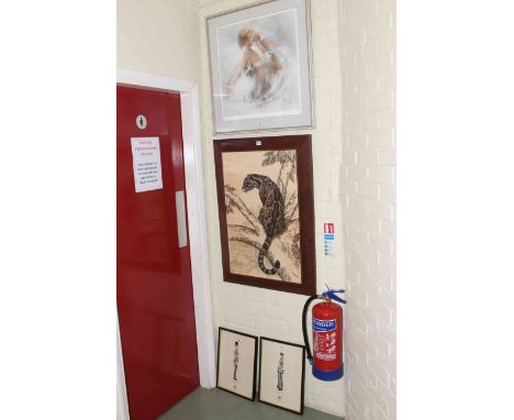 Signed limited edition print, framed print of a leopard and pair military prints (4).