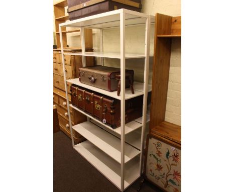 Pair Ikea Fjalkinge six tier metal open shelf units, 192cm by 118cm by 35cm.