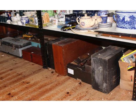 Collection of hand tools, planes, electric drill and plane, jigsaw, sander, blow torch, boxes, etc.