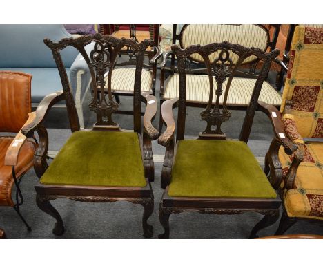 A pair of Chippendale style mahogany carver chairs.