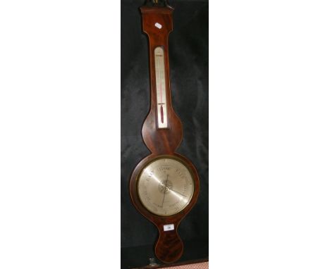 A string inlaid mahogany cased wheel barometer/thermometer by Thomas Jennings, Ipswich