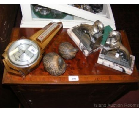 Pair of bookends, wall barometer/thermometer