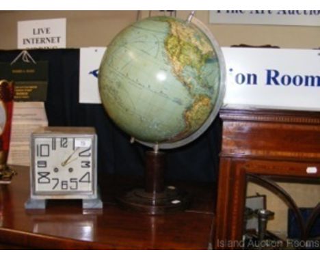 A 33cm diameter terrestrial globe by Columbus-Erdglobus and an Art Deco striking mantel clock in marble case