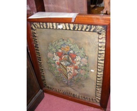 An early 80cm x 68cm fabric banner in the form of a Coat of Arms - possibly a trumpeter's banner or fire screen - in double s