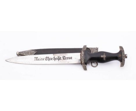 A Third Reich style SS Honour dagger by E & F Horster, Solingen: the straight double edged blade with  legends to both sides 