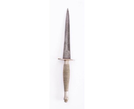 A WWII First Pattern Fairbairn Sykes fighting knife by Wilkinson Sword, London: the straight double edge blade marked 'The F-