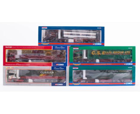 Corgi 1/50th scale. A boxed group of five trucks:  CC13703 'CS Ellis Group Ltd',  CC12907 'D Curran & Sons Ltd', CC12219 'Mar