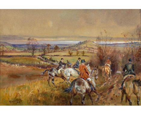 * Michael Lyne [1912-1989]-Berkeley Country, a hunting scene,:-signed, watercolour, 22 x 33cm.