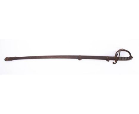 A 19th Light Infantry Officer's sabre: the slightly curved fullered singe edge blade over three bar half basket hilt with sin