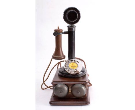 An early 20th century  GPO 150 pattern candlestick telephone: with brown Bakelite trumpet, together with a GPO No.1 bell box 