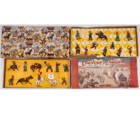 Crescent Toys. Two boxed sets of Cowboys and Indians: mounted and on foot,  in lithograph printed boxes (2) 