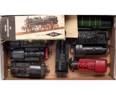 Fleischmann and other HO/OO scale. An unboxed group of steam outline locomotives: including a Fleischmann 0-6-0 Black tank lo