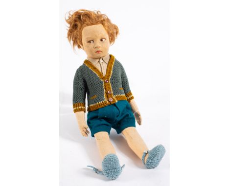 An early 20th century Lenci pressed felt 300 series doll: moulded head with painted eyes, nose and mouth , over  felt body dr