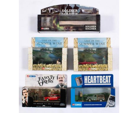 Corgi Television related sets.: A boxed group of five comprising Faulty Towers, Soldier Soldier, Heartbeat and two Last of th