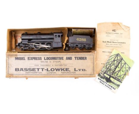 A Bassett Lowke  O gauge live steam 4-4-0 Enterprise locomotive, No 6285: with six wheel tender in black livery, with cylinde