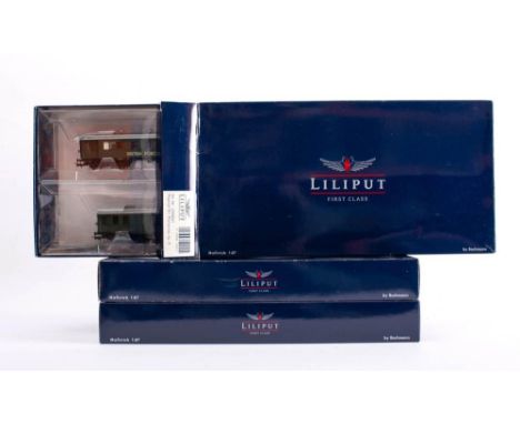 Liliput  (by Bachmann) HO. A boxed group of passenger coaches: comprising  L350041 British Forces Dining Car and Baggage car,