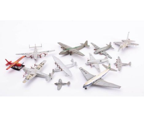 An unboxed group of nine Dinky aircraft: including two No. 704  'Avro York Airliner' and 'Flying Boat' together with two othe