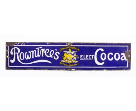 An enamel sign for Rowntree's Elect Coca by Chrono, Wolverhampton: white text on blue ground with white border, yellow and wh