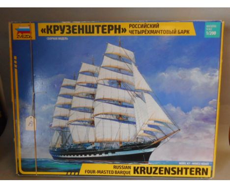 Zvezda, Russian Four Masted Barque Kruzenshtern, 1/200th scale: unchecked for missing parts or decals,  boxed.