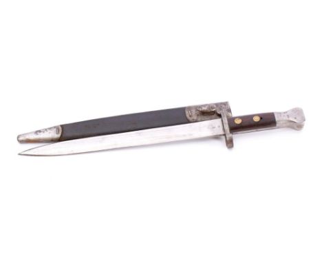 A British 1888 Mk.I Second Type Lee Metford bayonet: the straight  double edge blade with crown and 'VR' cipher stamped to fo