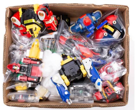 Bandai Power Rangers. An unboxed collection of figures and accessories: including Robots, vehicles and  various scale figures