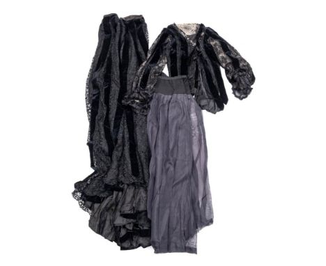 A late Victorian/early Edwardian black velvet and lace bodice by Emile Howard, London: the corseted body with alternating  ba