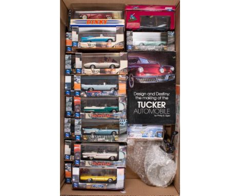 New Ray and others. A boxed group of American outline vehicles: including Dinky DY-11 1948 Tucket Torpedo and others. 