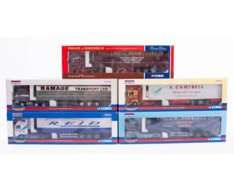 Corgi 1/50th scale. A boxed group of articulated lorries: CC14003 Reid Transport, CC13603 Burridge Transport, CC13217 Ramage,