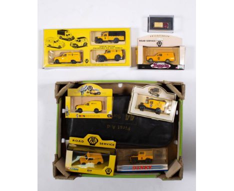 Corgi , Dinky and others. A boxed group of various AA vehicles: together with a small group of AA keys, badges and Patrol not