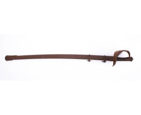 A 19th century  continental cavalry sabre, possibly French: the slightly curved single edge fullered blade over  steel half b