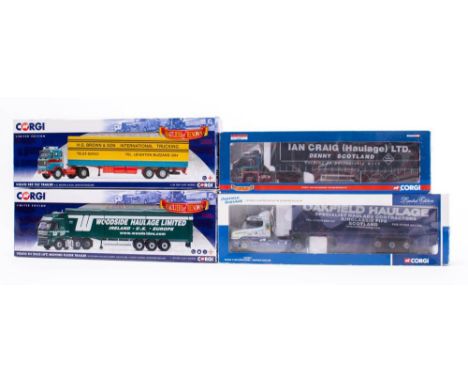 Corgi 1/50th scale. A boxed group of four trucks:  CC13512 'I Craig Haulage Ltd', CC12811 Oakfield Haulage', CC 15603 H G Bro